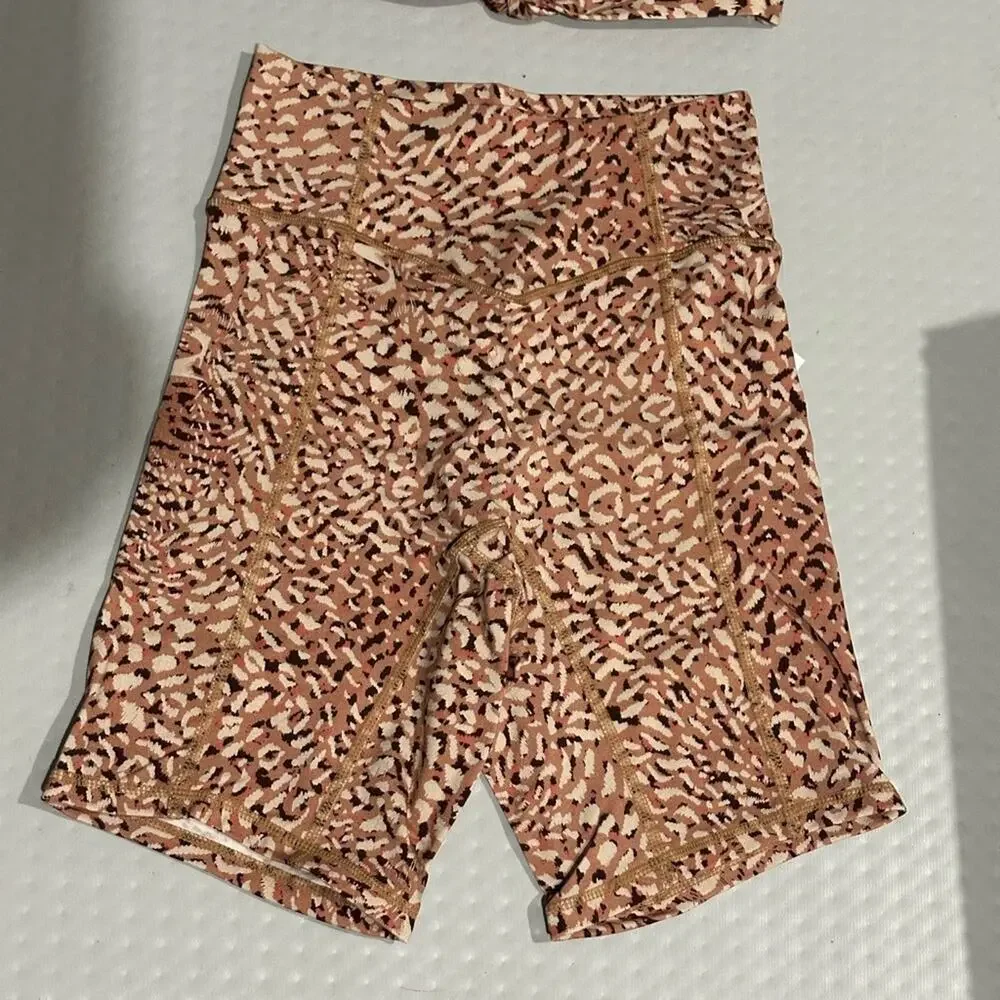 SET MARIIA Eco Bamboo Organic Cotton Animal Print Knot Crop Top Biker Short AXS